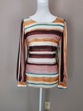 Zara Horizontal Striped Long Sleeve Tie-Waist Blouse Size Large NWOT